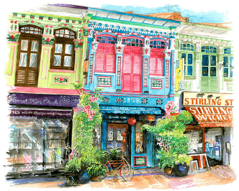 Emerald of Katong - Katong Shophouses (painting) transparent background